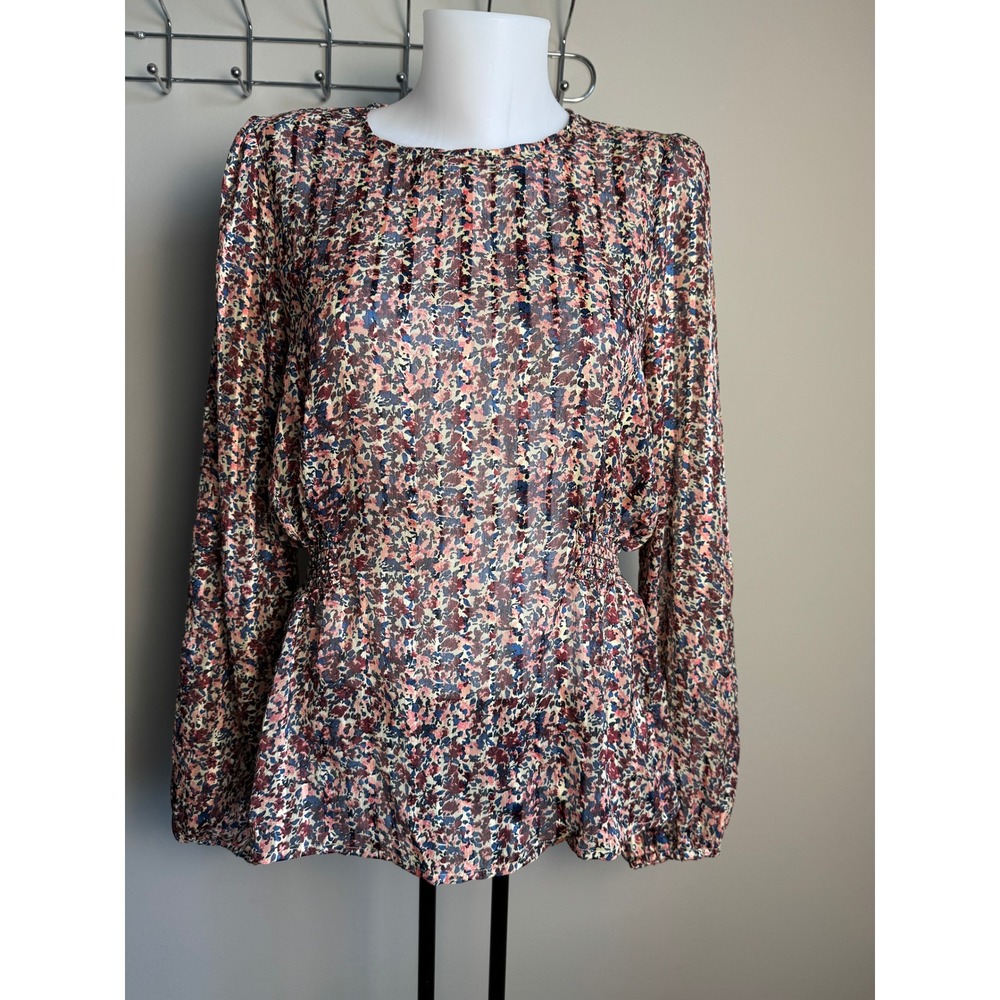 MSCH Copenhagen Kaline LS Top Floral Peplum Sheer‎ Blouse M Scandi Cottagecore